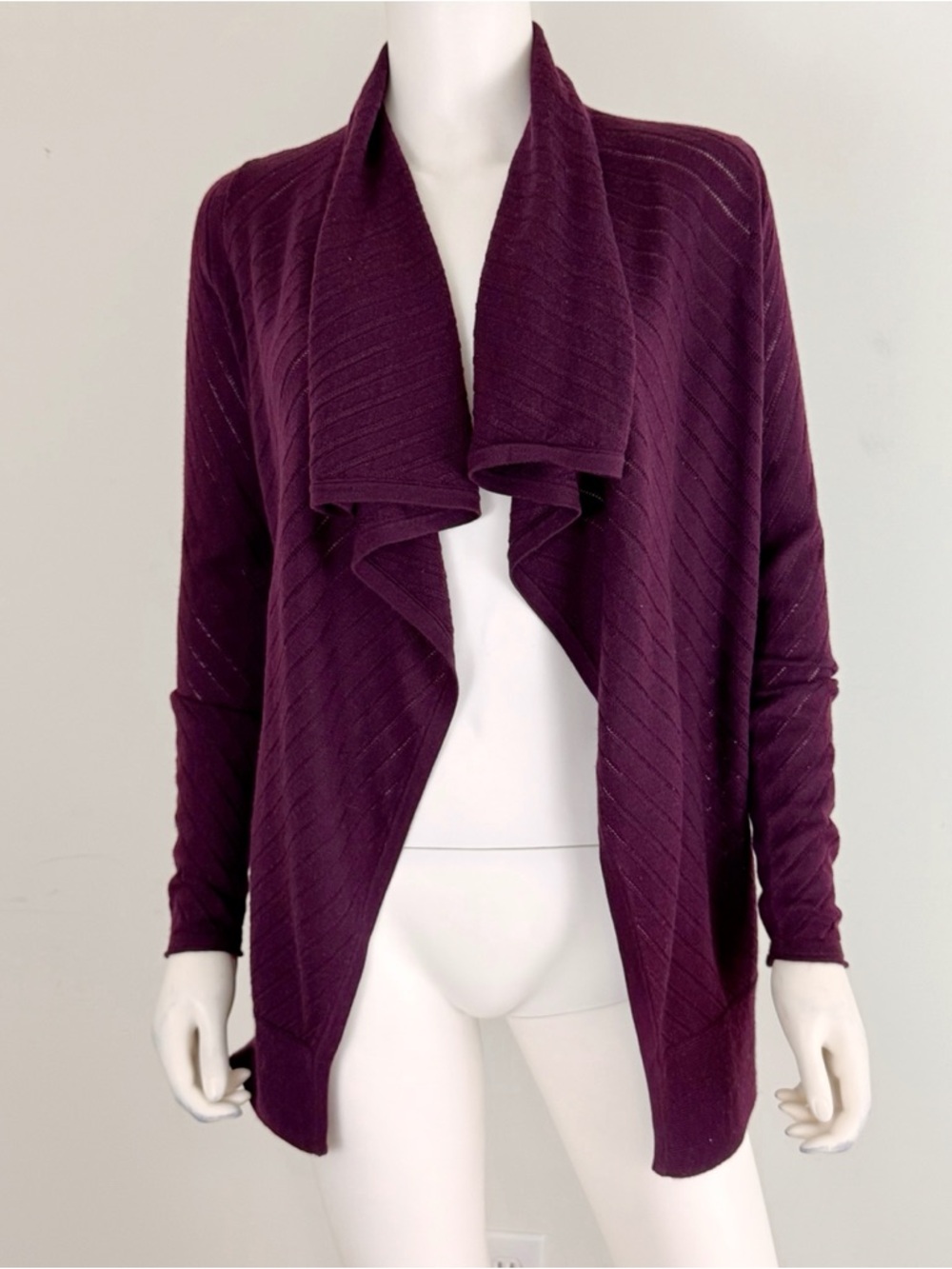Tahari Draped Open-Front Cardigan Sweater - Plum